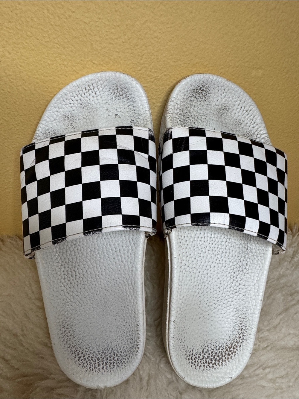 Vintage Vans Off The Wall Black & White Checkered Slide Sandals
